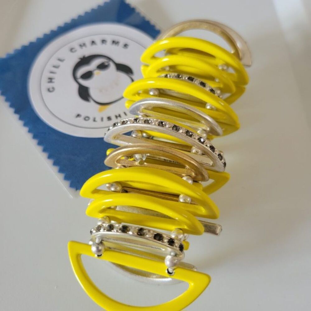 Vintage Kenneth Cole Avant Garde Stretch Bracelet Yellow Gold Silver Metal - Picture 3 of 9